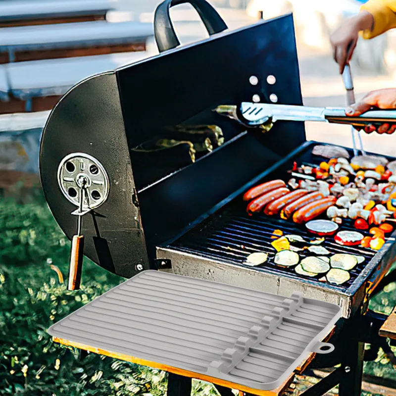 Heat Resistant Mat - Silicone Grill Side Shelf Mat Multi-Compartment
